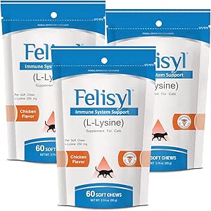 L-Lysine Soft Chews for Cats (60 Soft Chews) – Soporta Immune, Respiratory y Eye Health. Eases Sneezing, Runny Nose y Watery Eyes. Tasty Salmon Flavor - (3 Pack)