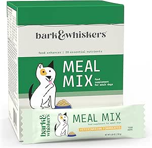 Dr. Mercola Bark " Whiskers Meal Mix for Adult Dogs, 8.09 Oz. (229.5 g), 30 Packets, Ofertas 20 Nutrientes Esenciales, Promueve la Salud Digestiva, Fórmula Veterinaria, No GMO