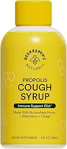 Beekeeper's Naturals Propolis Honey Cough Syrup Daytime for Adults Elderberry, Bee Propolis, Buckwheat Honey - Immune Support & Throat Soothing, 4 oz