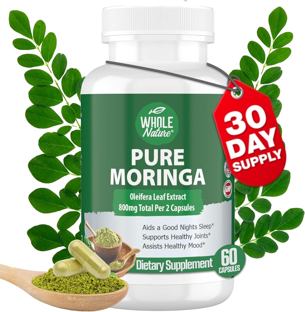 Moringa Capsules, 800 mg Orgánica Moringa Oleifera hojas Powder Superfood Greens Pure Moringa Pills es un aumento de energía vegano, no GMO y mantener un suplemento saludable