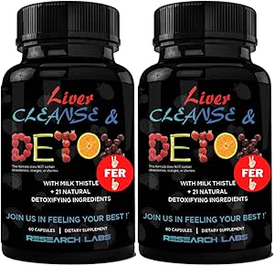 Research Labs 2 Pack Doctor Recommended Premium Liver Detox Cleanse & Support w/Milk Thistle, Beet Root, Dandelion. 23 Powerful Herbs for Powerful Detoxification