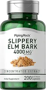 Piping Rock Slippery Elm Bark Capsules ← 4000mg ← 200 Pills Silencio Herb Suplemento para Mujeres y Hombres