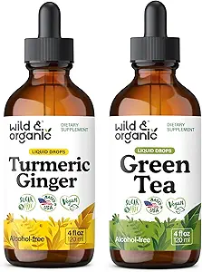 Wild & Organic Turmeric Ginger Tincture 4 fl oz & Green Tea Tincture 4 fl oz