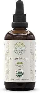 Bitter Melon B120 USDA Organic Tincture ← Alcohol-Free Extract, High-Potency Herbal Drops TEN Certified Organic Bitter Melon (Momordica Charantia) Dried Fruit (4 fl oz)