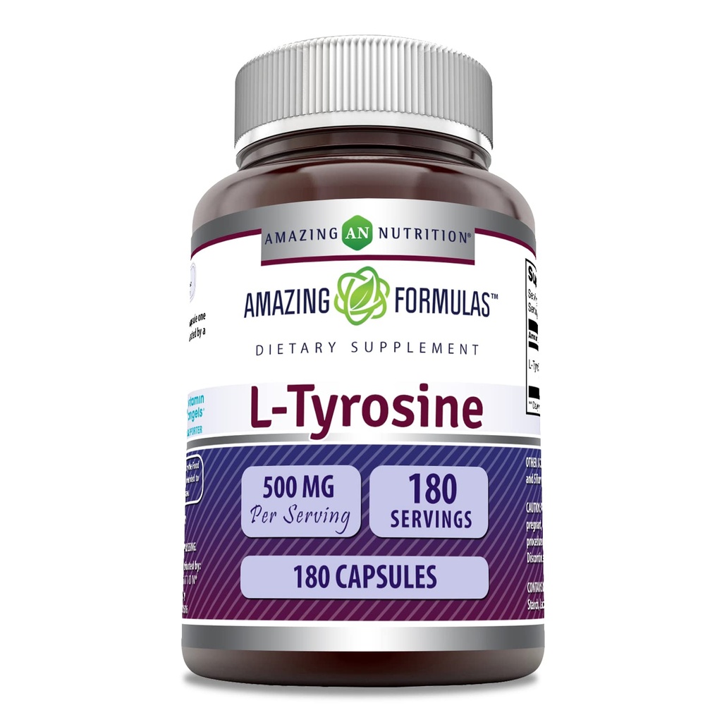 Fórmulas increíbles L-Tyrosine Amino Acid Suplemento TENIDO 500 Mg por Serving Silencio 180 Capsules TEN NO-GMO ANTE Gluten-Free TEN Made in USA