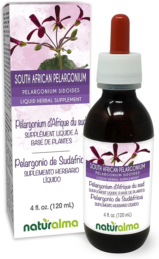 Naturalma South African Pelargonium o Umckaloaba (Pelargonium sidoides) Root Alcohol-Free Tintura - 4 fl oz Liquid Extract in Drops - Herbal Supplement - Vegan