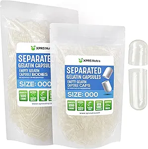 XPRS Nutra cápsulas separadas Tamaño 000-1000 Contar cápsulas de gelatina vacías claras Separadas en bolsas - Premium Clear Empty 000 pastillas para relleno de suplementos DIY