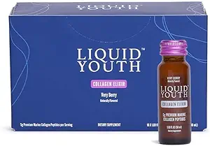 Líquido Collagen Elixir Shot for Women &amp; Hombre - Premium Líquido Collagen Marine para el crecimiento del cabello, la piel, la uñas, el hueso &amp; salud conjunta - Travel-Friendly (Very Berry, 10 serviendo por caja)