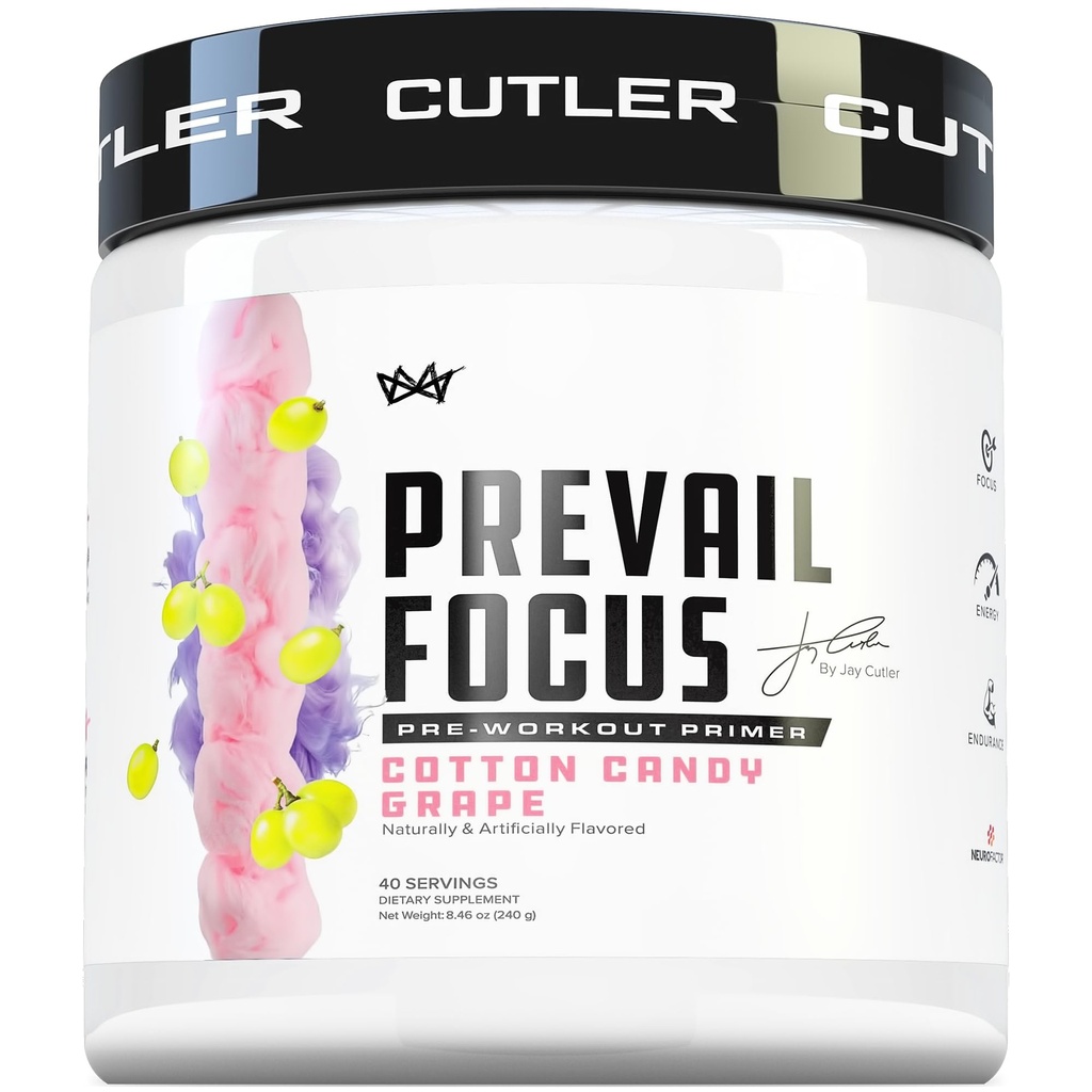 Prevail Pre Workout Powder with Nootropics: Pre Workout for Men and Women, Cutting Edge Energy and Focus Supplement with L Citrulline, Alpha GPC, L Tyrosine | Cotton Candy Grape, 40 Scoops