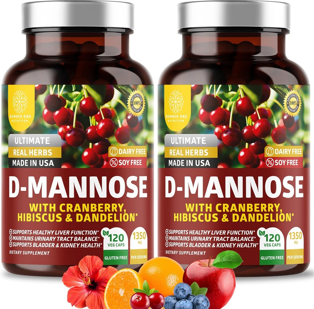 Número 1 Nutrición Premium D Mannose Suplemento para Mujeres y Hombres [Max Strength, 1350MG] Natural D-Mannose with Cranberry, Hibiscus and Dandelion for Urinary Tract Health, 240 Conde