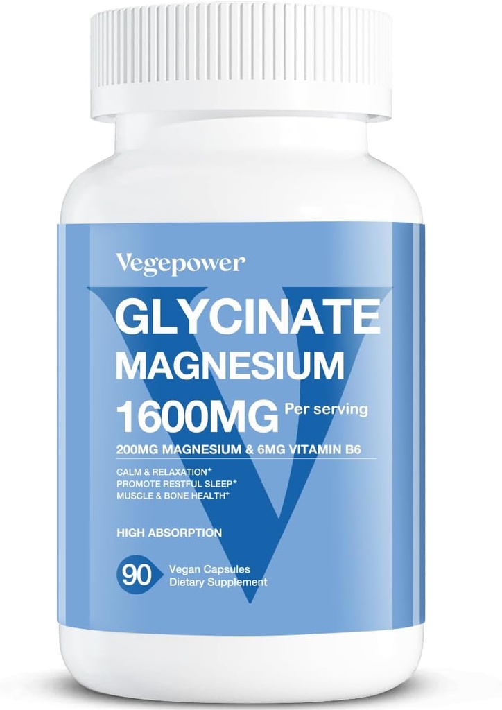 Magnesio Glycinate 200mg, High Absorption Vegan Magnesium Suplemento, Fully Chelated Magnesium Zinc Vitamin D &amp; B6, Magnesium Bisglycinate for Sleep, Bone &amp; Muscle Health, Nerve, Non-GMO, 90 cápsulas