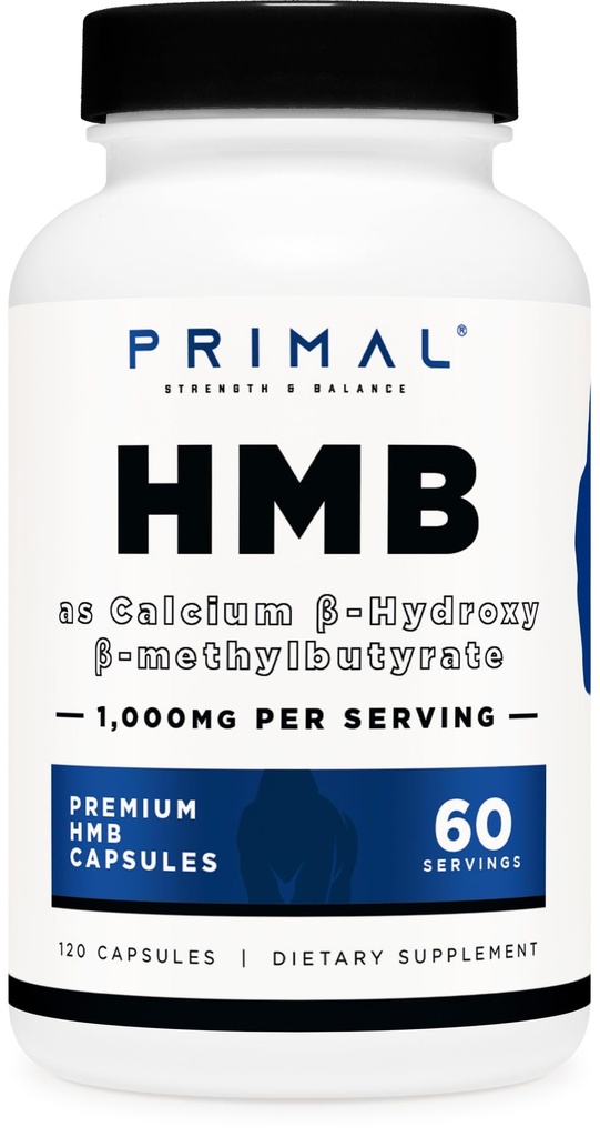 Primal HMB (1000mg, 120 Capsules) ANTE Athlete Formula, Gluten-Free, Non-GMO, 60 Servings