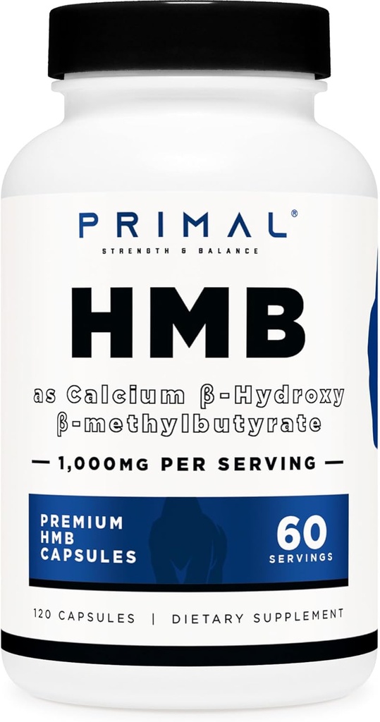 Primal HMB (1000mg, 120 Capsules) ANTE Athlete Formula, Gluten-Free, Non-GMO, 60 Servings