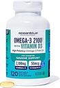 Oceanblue Professional Omega-3 2100 with Vitamin D3 – 120 ct – Triple Strength Burpless Fish Oil Supplement with High-Potency EPA, DHA, DPA and Vitamin D3 – Wild-Caught – Orange Flavor (60 Servings)