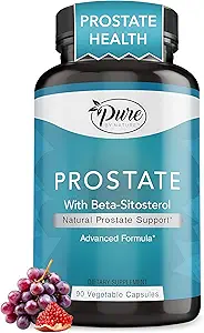 Suplemento de próstata pura por naturaleza para hombres, Beta Sitosterol Prostate Health Supplement with Zinc for Urinary Tract Support, Ease Frequent Urination " Improved Sleep, Gluten-Free, Non-GMO 90 Capsules
