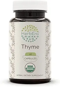 HerbEra Thyme 60 cápsulas, 800 mg, USDA Organic Thyme (Thymus Vulgaris) Leaf seco (60 cápsulas)