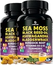 Sea Moss Capsules – 17-en-1 Blend con aceite de semilla negra Ashwagandha Bladderwrack Burdock Root Turmeric Vitamina D3 K2 C para el bienestar diario – Suplemento multimineral para hombres y mujeres – 240 Conde