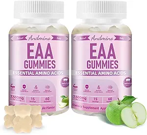 EAA Gummies 7500 mg, BCAA Gummies, Amino Acids Supplement for Muscle, Immune, Nervous & Digestive Health, for Adults &amp; Kids, Non-GMO, Vegan, Gluten Free, Apple Flavor, 120