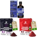Extracto de arándanos silvestres para ojos USDA Organic 3.4oz Botella, Black Red Raspberry Powders Bundle 5 Ounce Bag, Freeze Dried Raspberries for Baking Smoothies Dehydrated Fruit