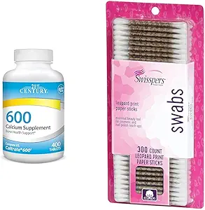 Suplemento de calcio del siglo XXI, 600 mg Tabletas, 400 Conde " Suizos de algodón Premium, 300 Conde Pack