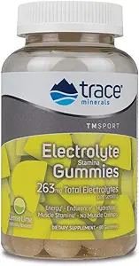 Trace Minerals Electrolyte Stamina Gummies - Suplemento Electrolyte Conveniente que soporta la hidratación - Soporta energía óptima - resistencia muscular - Vegan - limón Lime - 90 Cuenta (30 Servimientos)