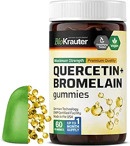 BIO KRAUTER Quercetin with Bromelain Gummies - 1000 mg Mix - 60 Chews veganos - Quercetin Gummies - Vegan Immune Support - Fuente de Antioxidantes - Fórmula libre de gelatina
