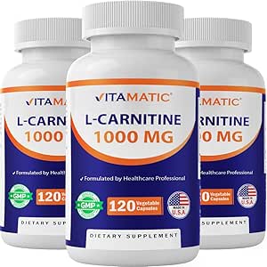 Vitamatic L-Carnitine Fumarate 1000 mg - 120 cápsulas vegetales (3 botellas)