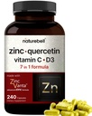 NatureBell Zinc Quercetina con Vitamina C &amp; D3, 240 cápsulas ← Quercetina 1000mg + Zinc 50mg + Vitamina C 250mg + Vitamina D3 5,000 UI ← 4-in-1 Advanced Immune &amp; Lung Soporto permanente ZincVanta Formula