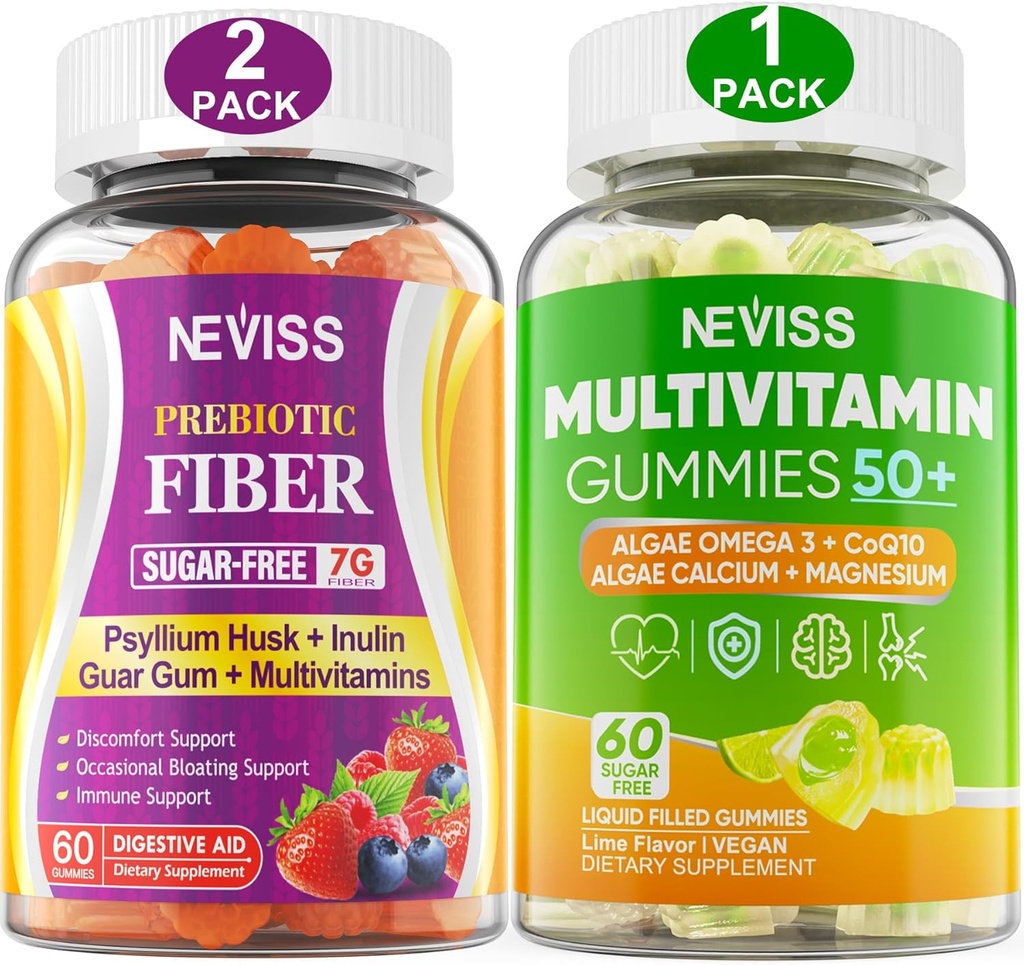 NEVISS Bundle - Women & Men's 50+ Multivitamin 1 Pack and Prebiotic Fiber 2 Pack