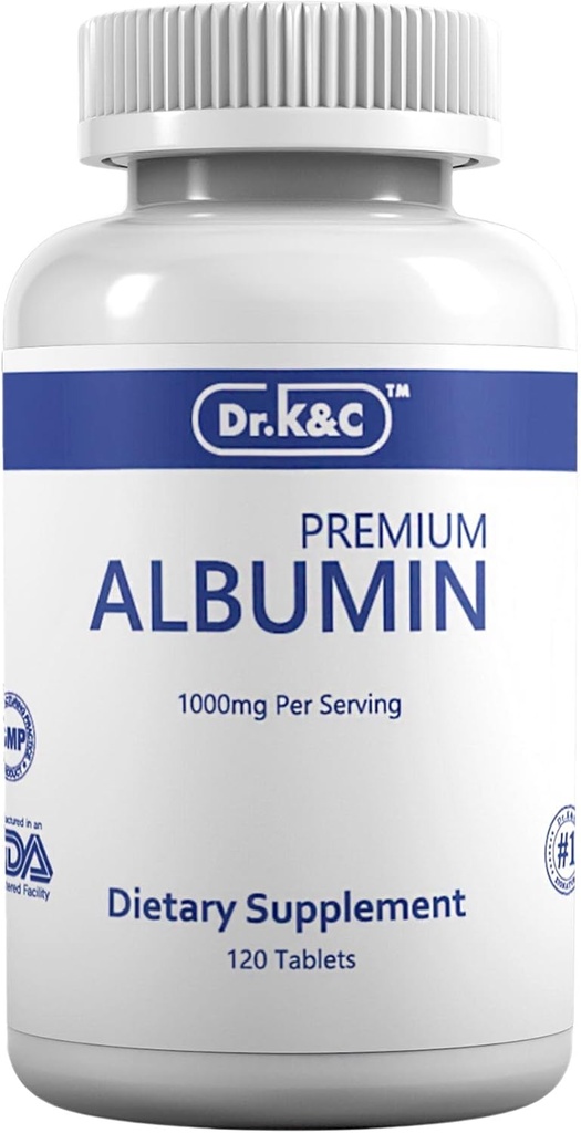 Suplemento de Proteína de Albuminio Premium Dr. K.K.C. – Fuerza Extra 1000 mg 120 Tablas Vida sana del Riñón Promueve el Bienestar General Energía Apoyo Saldo de Vida 1pk