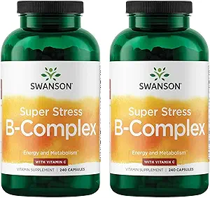 Swanson Super Stress B-Complex - Suplemento de vitamina para la relajación y metabolismo saludable - Fórmula para niveles de energía saludable - (240 cápsulas) (2 Pack)