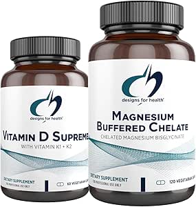 diseños para la salud Vitamina D Supreme (60 cápsulas) + Complejo Glycinate de Magnesio (180 cápsulas) Bundle - Vitamina D3 5000 UI con 2000mcg Vitamina K + Suplemento de Magnesio (2 productos)