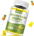 Magnesium Glycinate Gummies 600mg, Relax & Zzz Support, Magnesium Potassium Supplement for Adults and Kids Sugar-Free, Vitamina C, B6 y CoQ10 Pineapple Flavor, 60 Condes