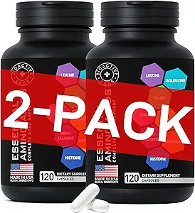 Complejo de Aminoácidos Esenciales para Hombres &amp; Mujeres - Advanced Workout Power & Recovery Formula - Vegan BCAA Aminoácidos Suplemento con todos los 9 Aminos esenciales de cadena de rama - 240 Keto Friendly EAA BCAA Pills