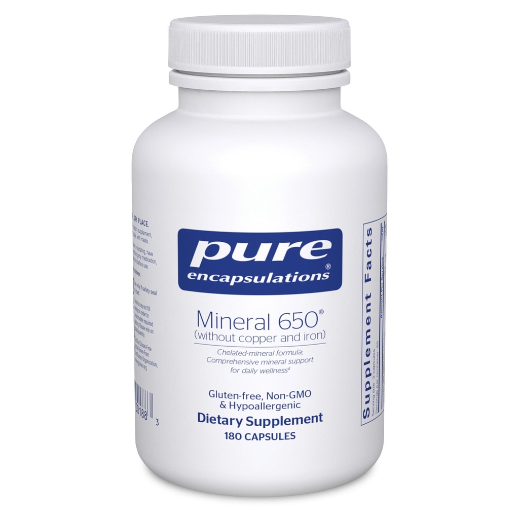 Pure Encapsulations Mineral 650 Without Copper & Iron ← Combinación hipoalergénica de Chelated LiquidMinerals  180 Capsules