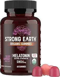 YUM-V'S Organic Melatonin Sleep Aid Gummies, Adultos Extra Strength Melatonin Gummy - Vegan Non GMO Sleep Melatonin Gummies for Sleeping Support Berry 5 MG - 60 Count