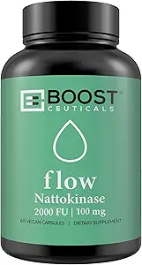 BoostCeuticals Nattokinase 2000 FU 100mg ← 60 cápsulas veganas Silencio Sin escarabajos, No GMO Gluten Free Natural Blood Thinner &amp; Blood Flow Supplement