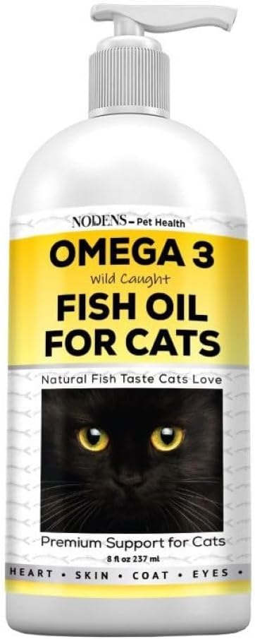 Nodens Natural Fish Oil for Cats Skin & Coat - 100% Puro Omega 3 Fish Oil for Dandruff & Hairballs - Cat Vitamins and Supplements Fish Oil Liquid for Joint Inflammation, Immune Support " Digestion