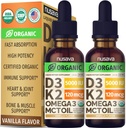 (2 Pack) Vitamina Orgánica D3 K2 gotas con aceite MCT Omega 3, 5000 UI - Maximum Strength Vitamin D Liquid, No Fillers, Líquido no GMO D3 para Absorción y Soporte Inmunitario (Vanilla, 1 Fl OZ x 2)