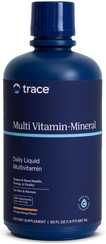 Trace Minerals Líquido Multi Vitamina-Mineral - Suplemento de Vitamina Líquida para el soporte diario de salud - Apoyo energético - Salud del hueso - Sin gluten - Mango de naranja - 30 fl oz (30 Servimientos)