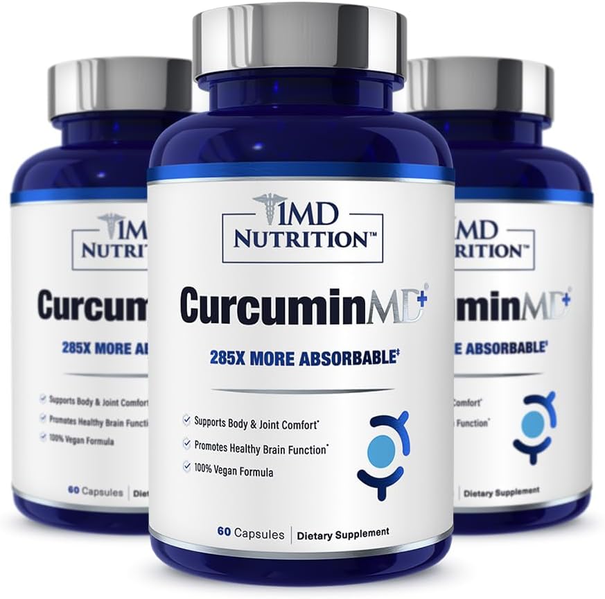 1MD Nutrition CurcuminMD Plus - Turmeric Curcumin with Boswellia Serrata - 285x Más Absorbable  durable Joint Stiffness, Muscle Recovery, and Mood Support ← 180 Capsules (3-Pack)
