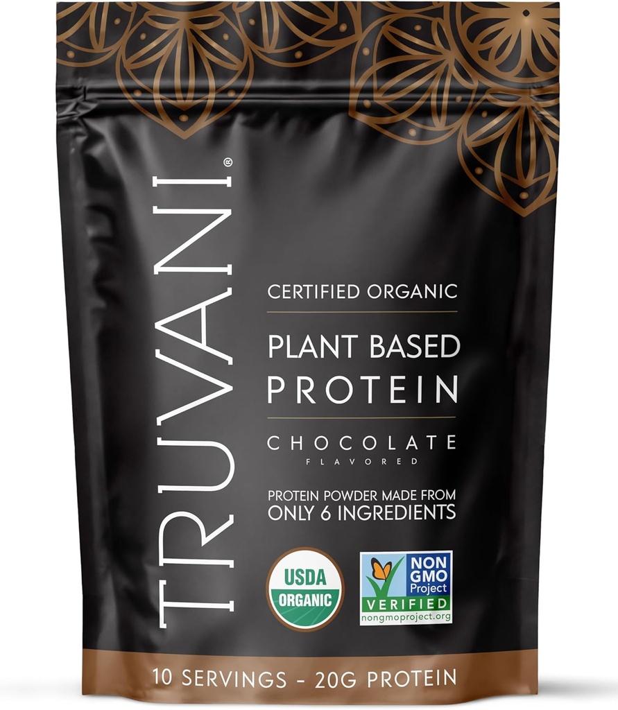Truvani Vegan Pea Protein Powder Silencio Chocolate ← 20g Org Orgánica Proteína basada en plantas Silencio 10 Servings ← Keto TENIDO Gluten &amp; Dairy Free ANTE Bajo Carb