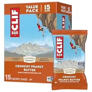 CLIF BAR - Bares de proteína de energía - Crunchy Mantequilla de maní - Hecho con avena orgánica - Bares de energía - No GMO - (15 Pack)