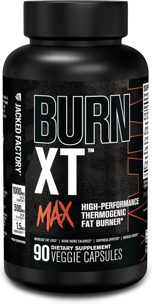 Jacked Factory Burn-XT Max - High-Performance Thermogenic Fat Burner " Appetite Suppressant for Weight Loss w/PurCaf Organic Caffeine, MitoBurn, Green Tea, Acetyl L Carnitine " Más - 90 cápsulas