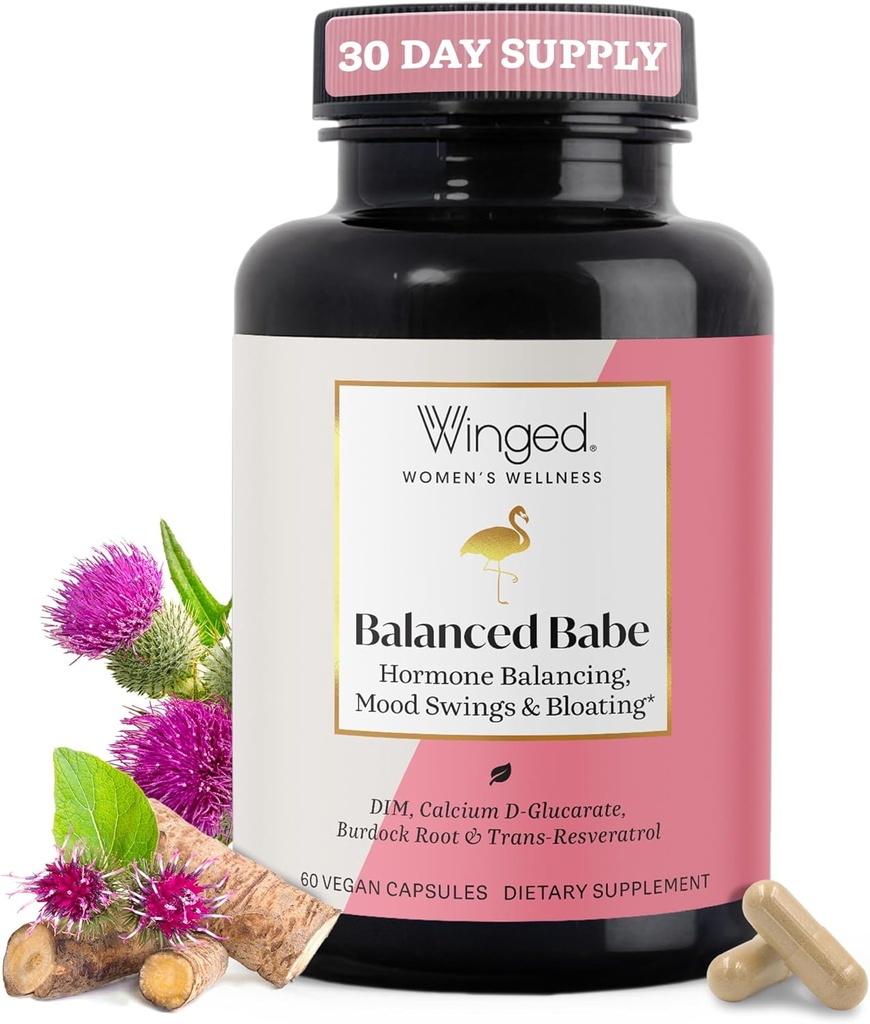 Saldo de bienestar ganado Babe, equilibrio hormonal " suplemento de detox estrógeno para mujeres - 100 mg DIM " Calcio D-Glucarate " Cardo de leche para soplar, calambres, mango " Hormonal Acne Support, 60 cápsulas