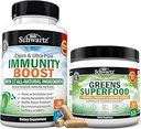 Super Verdes Polvo con Probióticos Prebióticos y Enzimas Digestivos (30 Serviciones) Más 17 en 1 Suplemento de Apoyo Inmunitario con Antioxidantes (1 Mes de Suministro)
