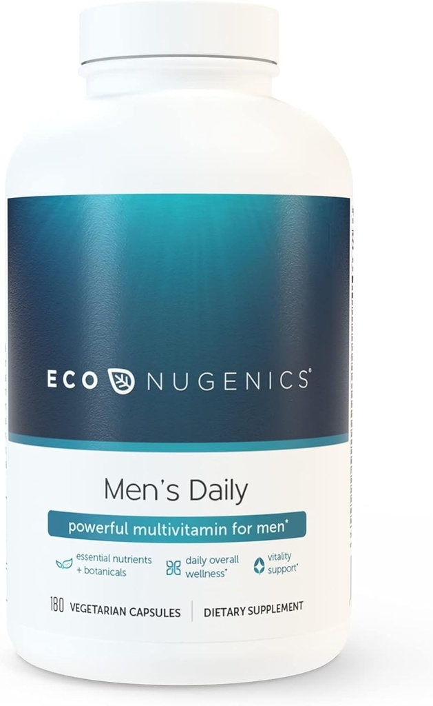 EcoNugenics Men’s Longevity Essentials Plus - Daily Multivitamin for Men - Vitamin Supplement with Minerals, Herbs and Antioxidants - Supports Global Health, Vitality and Immunity (180 Capsules)
