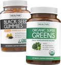 Black Seed Oil Gummies & Super Greens (1-Mes) - Daily Green Boost - Black Seed Oil Gummies Ginger Ale Flavor Cold-Presed Nigella Sativa & Organic Super Greens Complete Super Food Supplement
