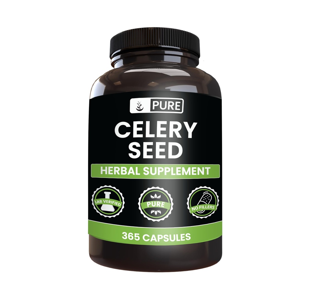 Ingredientes originales puros Celery Seed (365 capsules) No hay magnesio o rifles de arroz, siempre puros, lab verificados