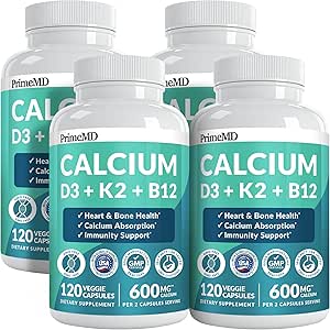 Suplementos de calcio 4-en-1 para mujeres y hombres - Calcio con vitamina D3 K2 5000 UI Suplemento, 601 mg por servidumbre para el corazón, Bones & Body Defenses - libre de gluten, Vegan-Amigo (480 ct)